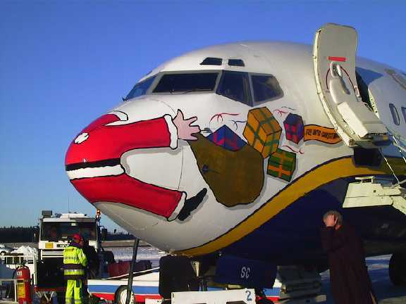 Santa splattered on the front of a jet